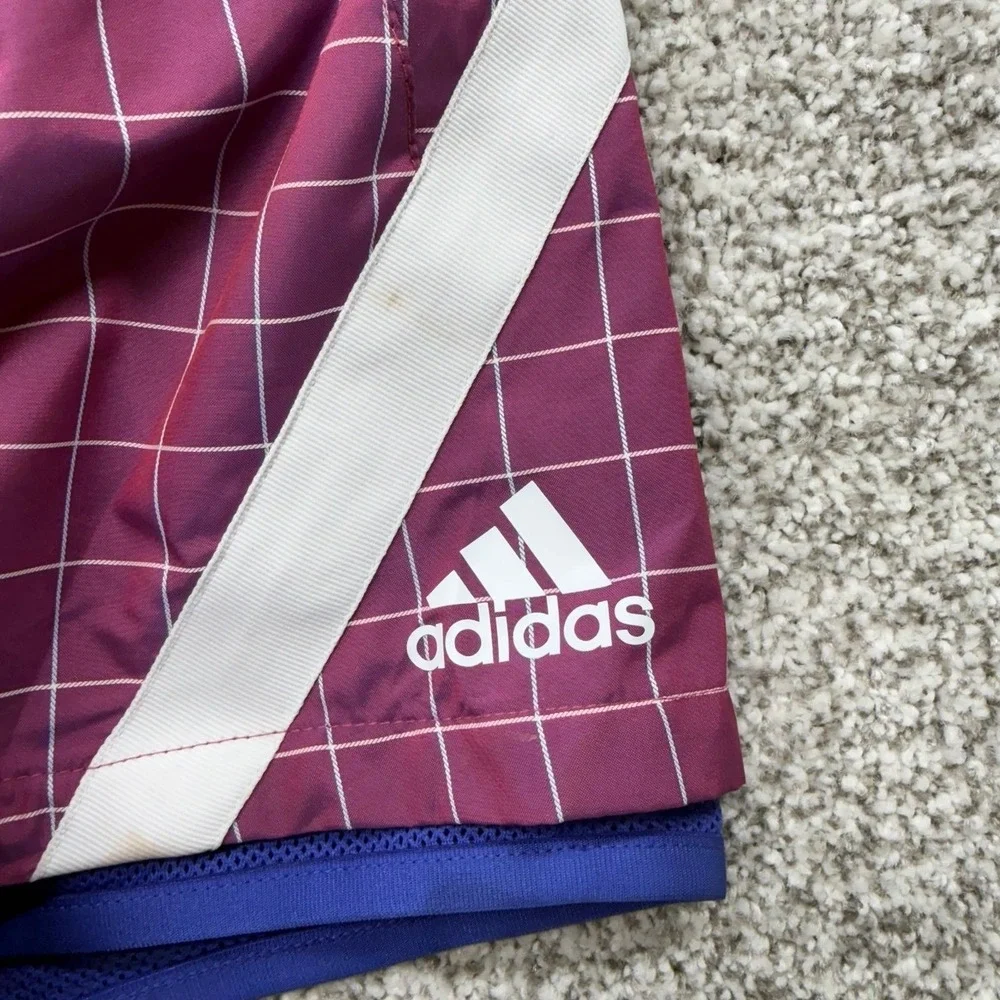 NWT Women's Adidas Prime Blue Purple Plaid Ripstop Athletic Sports Short Size XL